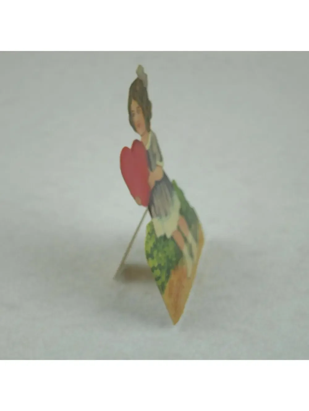 Vintage Valentine Die Cut Stand Up Girl Purple Dress Hold Heart 1920-30s Germany